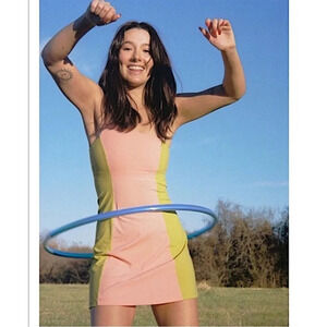 Outdoor Voices One Shoulder Athletic Dress pink yellow size XL mini dress